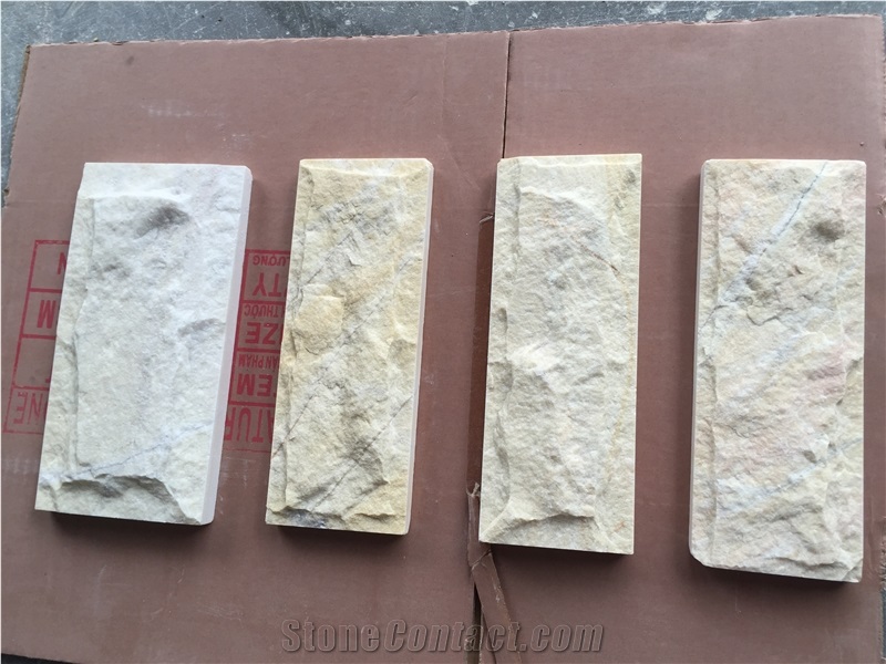Yellow Marble Mushroomed Wall Cladding Tiles, Wall Cladding