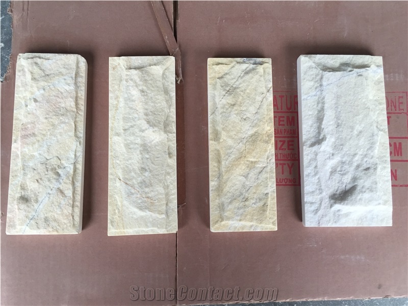 Yellow Marble Mushroomed Wall Cladding Tiles, Wall Cladding