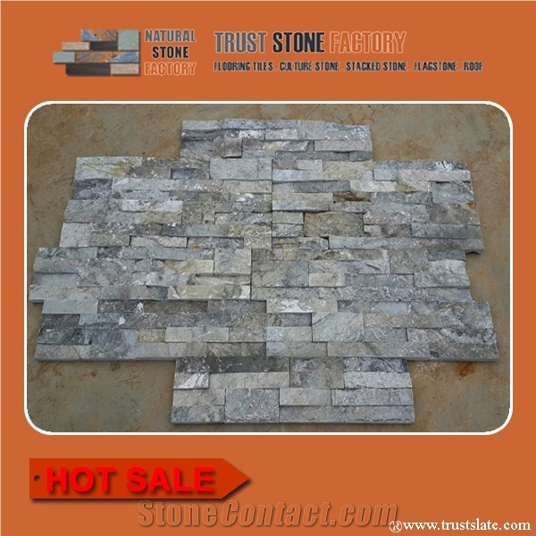 Cheap Price Ostrich Grey Slate Cultured Stone, Fireplace Wall Cladding, Stacked Stone Siding,Stone Factory Supply Stack Stone Veneer Panel