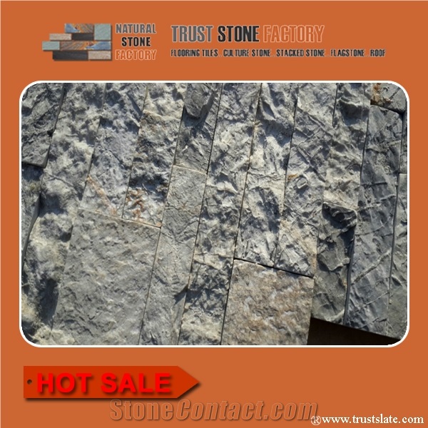 Cheap Price Ostrich Grey Slate Cultured Stone, Fireplace Wall Cladding, Stacked Stone Siding,Stone Factory Supply Stack Stone Veneer Panel