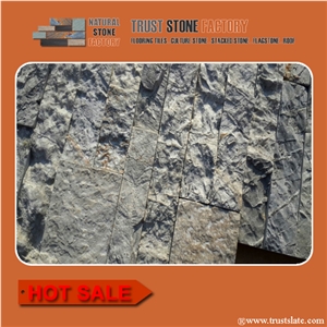 Cheap Price Ostrich Grey Slate Cultured Stone, Fireplace Wall Cladding, Stacked Stone Siding,Stone Factory Supply Stack Stone Veneer Panel