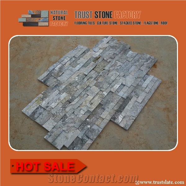 Ostrich Grey Slate Cultured Stone for Fireplace Stone Facade, Stacked Stone Veneer, Stone Corner Veneer, Ledge Stone Siding