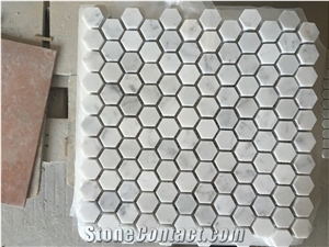 Bianco Carrara Marble Hexagon Mosaic Sheet, Cararra White Hexagon Mosaic, Polished Mosaic Tile Bathroom Wall