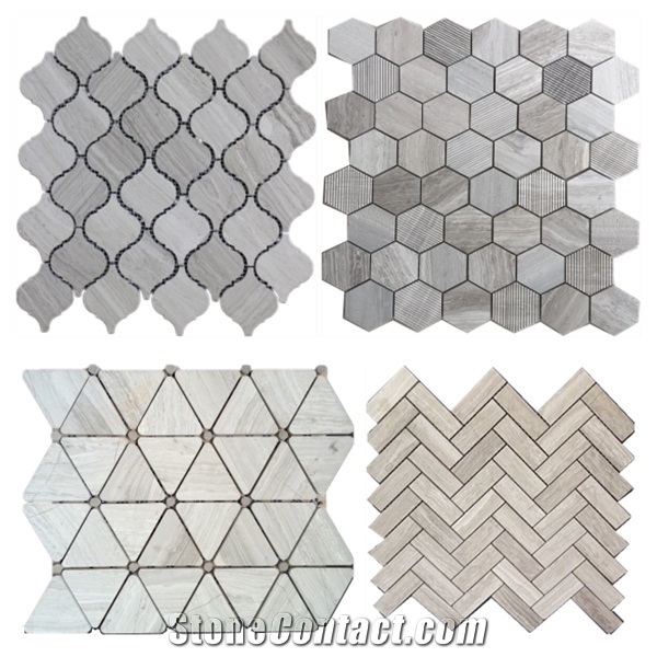 Wooden Marble Mosaic Tiles, Chinese Serpeggiante White Wood Grain Marble Tiles