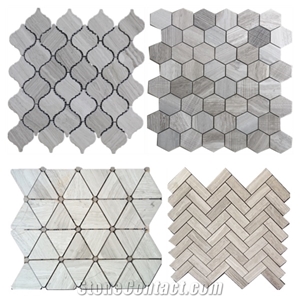 Wooden Marble Mosaic Tiles, Chinese Serpeggiante White Wood Grain Marble Tiles