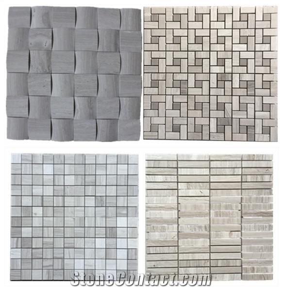 Wooden Marble Mosaic Tiles, Chinese Serpeggiante White Wood Grain Marble Tiles