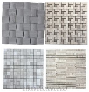 Wooden Marble Mosaic Tiles, Chinese Serpeggiante White Wood Grain Marble Tiles
