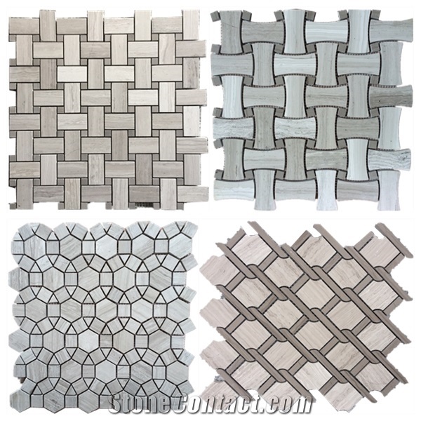 Wooden Marble Mosaic Tiles, Chinese Serpeggiante White Wood Grain Marble Tiles
