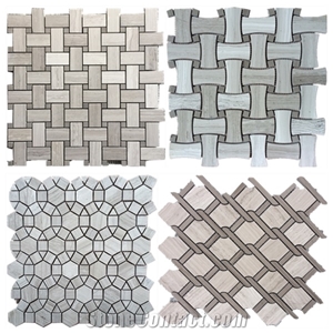 Wooden Marble Mosaic Tiles, Chinese Serpeggiante White Wood Grain Marble Tiles