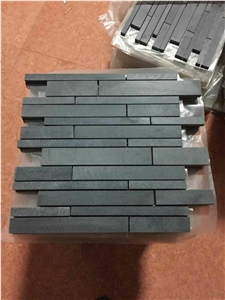 China Grey Basalt Linear Strips Mosaic, Basaltina, Basalto, Inca Grey, China Basalt Linear Strips Wall Mosaic