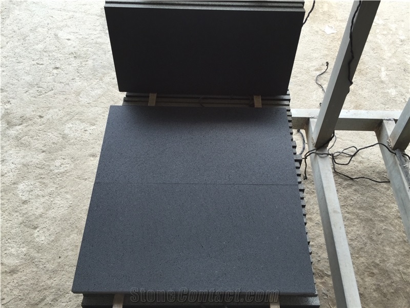 Hainan Black Basalt Honed Tiles, China Black Basalt Floor Tiles, Black Basalt Walling & Flooring Honed Tiles