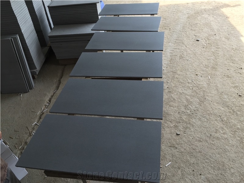 Hainan Black Basalt Honed Tiles, China Black Basalt Floor Tiles, Black Basalt Walling & Flooring Honed Tiles