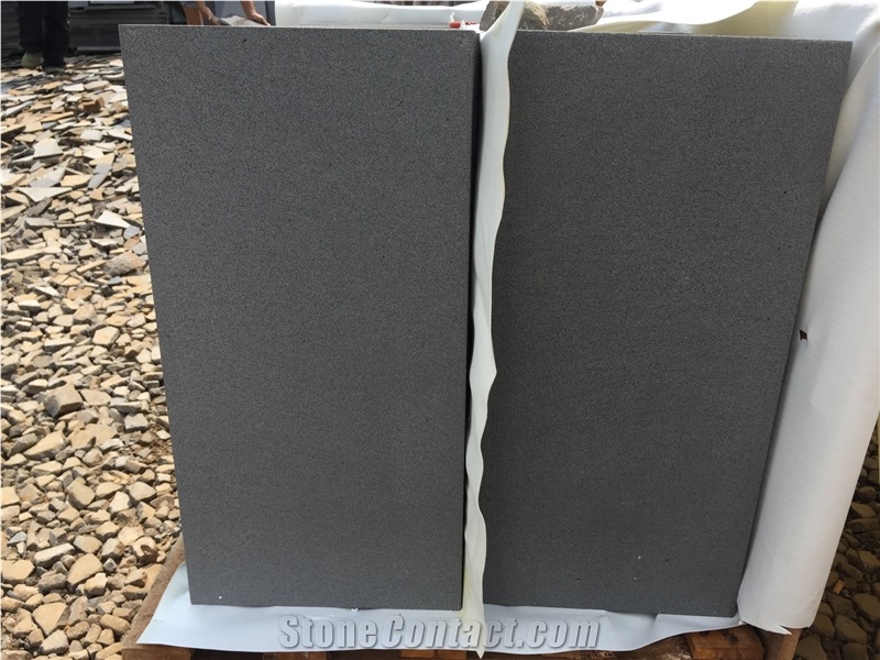 Hainan Black Basalt Sandblasted Tiles, China Black Basalt Floor Tiles, Black Basalt Walling & Flooring Sandblasted Tiles