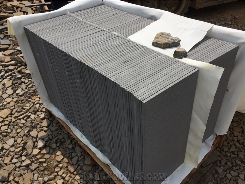 Hainan Black Basalt Sandblasted Tiles, China Black Basalt Floor Tiles, Black Basalt Walling & Flooring Sandblasted Tiles
