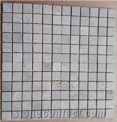 New Design Beige Tumbled Travertine Cubic Mosaic Tile