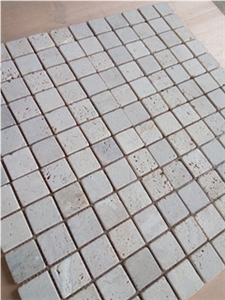 New Design Beige Tumbled Travertine Cubic Mosaic Tile