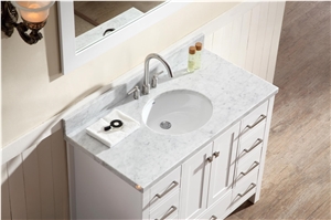 Italy Carrara White Marble Bath Vanity Countertops with Pre-Attached White Ceramic Sinks