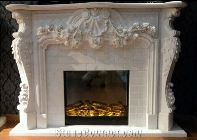 White Marble Carving Fireplace Mantel Surround Full Set with Hearth and Backpanel Low Price