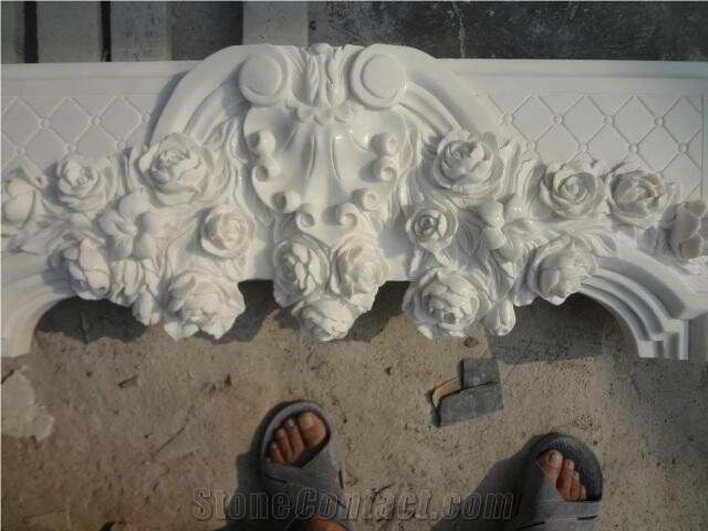 White Marble Carving Fireplace Mantel Surround Full Set with Hearth and Backpanel Low Price