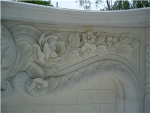 White Marble Carving Fireplace Mantel Surround Full Set with Hearth and Backpanel Low Price