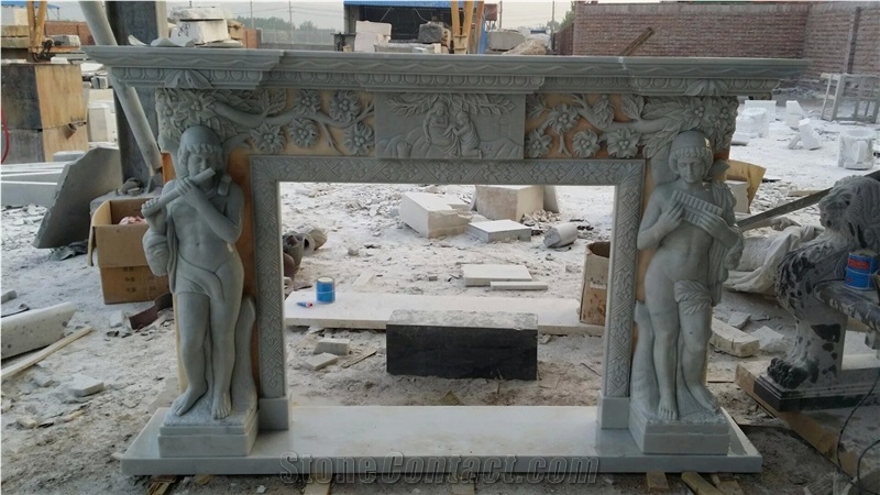 White Marble Hand Carving Luxuary Fireplace Mantel Low Price