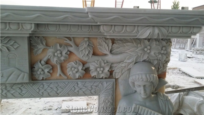 White Marble Hand Carving Luxuary Fireplace Mantel Low Price