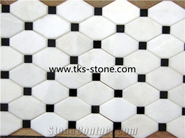 China White Marble Mosaic Tiles, Polished Mosaic,Snow White Marble Mosaic,Guangxi White Marble Mosaic
