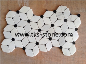 Italy Bianco Carrara White Marble Mosaic Tiles, Hexagon Mosaic, Dynaty Oriental White Marble Polished Mosaic