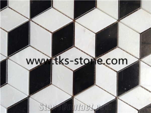 Italy Bianco Carrara White Marble Mosaic Tiles, Hexagon Mosaic, Dynaty Oriental White Marble Polished Mosaic