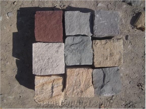 Cheap Square Granite Cube Cobble Stone, Yellow Granite Cobble Stone