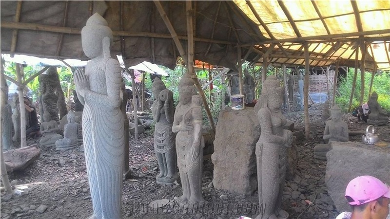 Grey Basalt Sculpture Of Asia
