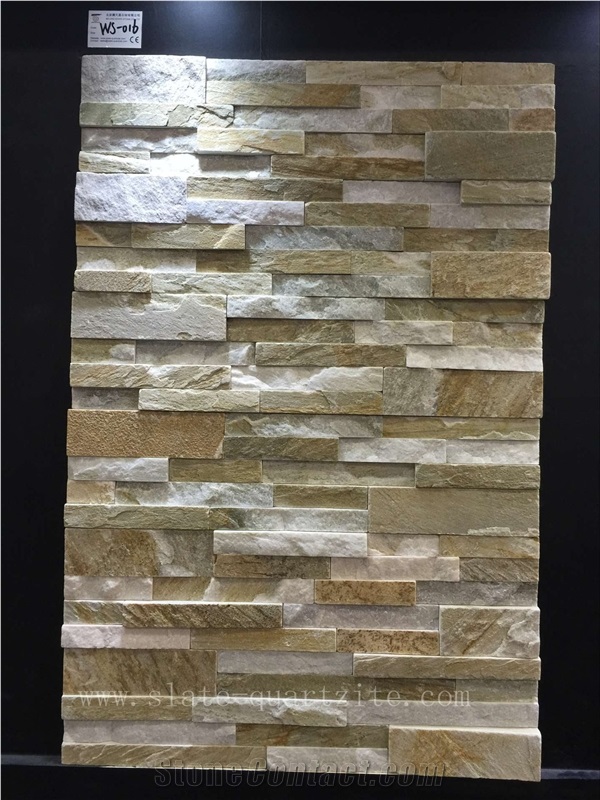 Ws016 Yellow White Slate Wall Stone Cladding, Cultured Stone, Stacked Stone Veneer, Ledge Stone, Field Stone