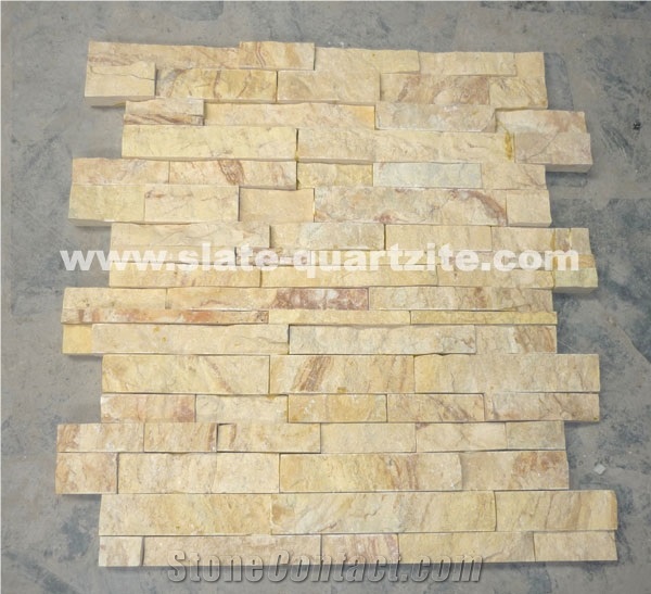 Yellow Quartzite Cultured Stone Veneer, Cultured Stone Wall Cladding, Ledger Stacked Stone Veneer, Thin Ledgestone Veneer
