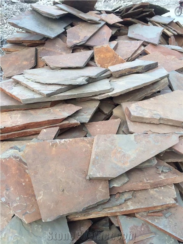 Lowest Price Rusty Cultural Stone Paving, Irregular Slate Flagstone, Yellow Slate Cultural Stone Paving, Rusty Floor Covering,