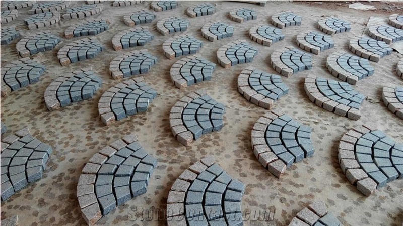 Granite Cube Stone G654 + G562 Mesh Pavers Cobble Stone, Granite Mesh Walkway, Driveway
