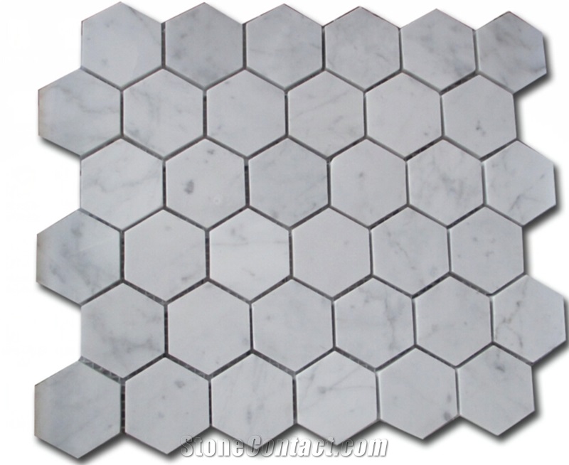 Hexagon Carrara White Marble Mosaic Tiles for Wall and Floor