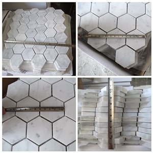 Hexagon Carrara White Marble Mosaic Tiles for Wall and Floor