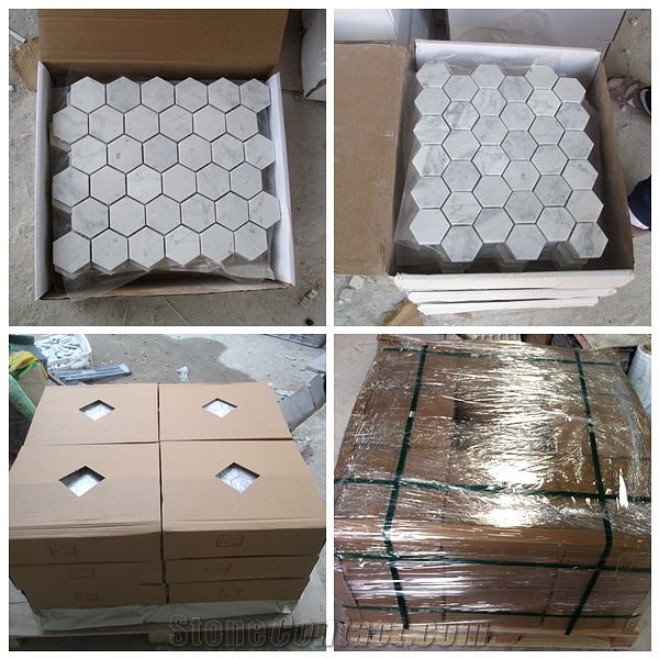 Hexagon Carrara White Marble Mosaic Tiles for Wall and Floor