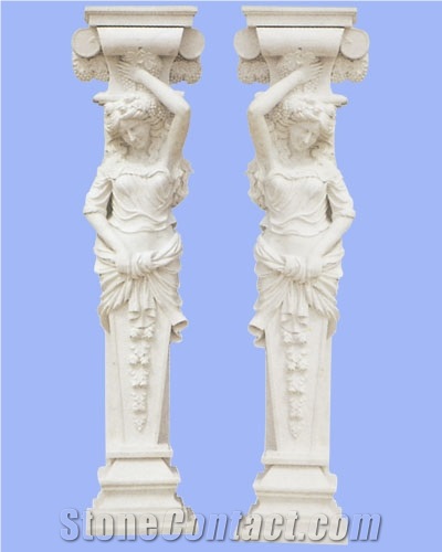 Beige Limestone Sculptured Columns Post /Western Style Pillar
