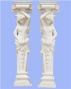 Beige Limestone Sculptured Columns Post /Western Style Pillar