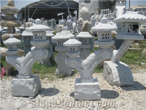 China G603 Bianco Sardo Grey Granite Sculptured Japanese Lanterns / Landscaping Stone