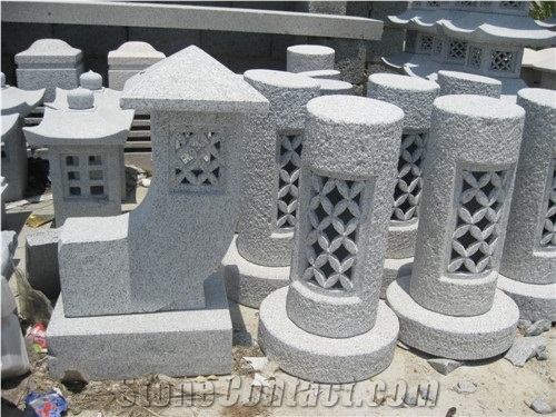 China G603 Bianco Sardo Grey Granite Sculptured Japanese Lanterns / Landscaping Stone