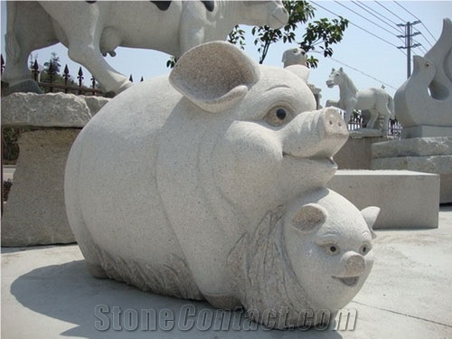 G603 / G602 Bianco Sardo Grey Granite Human Handcarved Sculptures /China Sesame Grey Granite Animal Landscape Sculptures