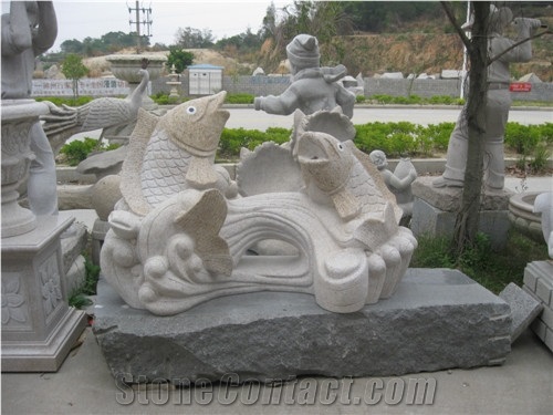 G682 Sunset Gold Granite Exterior Handcarved Sculptures /China Rust Granite Animal Landscape Sculptures
