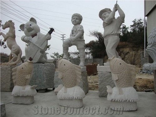 G682 Sunset Gold Granite & G603 Grey Granite Human Handcarved Sculptures /China Rust Granite Animal Landscape Sculptures