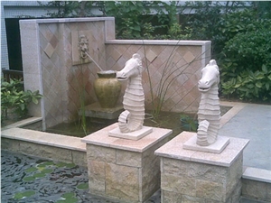 G682 Sunset Gold Granite Handcarved Sea Horse Sculptures /China Rust Granite Animal Landscape Sculptures