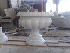Han White Jade White Marble Handcarved Sculptured Exterior Flower Pot/ Flower Stand Street Stone