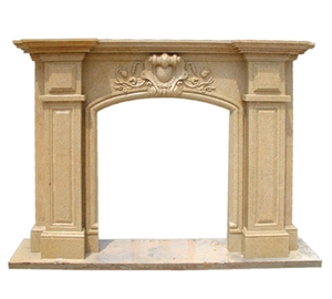 Handcarved Flower Beige Limestone Fireplace Decorating/ Interior Building Stone/ Fireplace Mantel