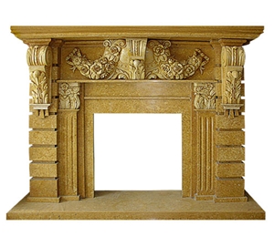 Handcarved Flower Beige Limestone Fireplace Decorating/ Interior Building Stone/ Fireplace Mantel