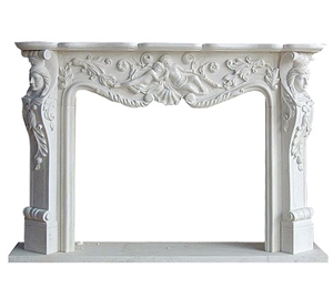 Handcarved Flower White Marble Fireplace Mantel / Fireplace Hearth
